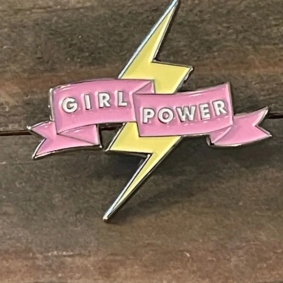 Girl Power Lapel Badass Pin Brooch, Inspirational message, Pink , Yellow Enamel - Picture 5 of 8